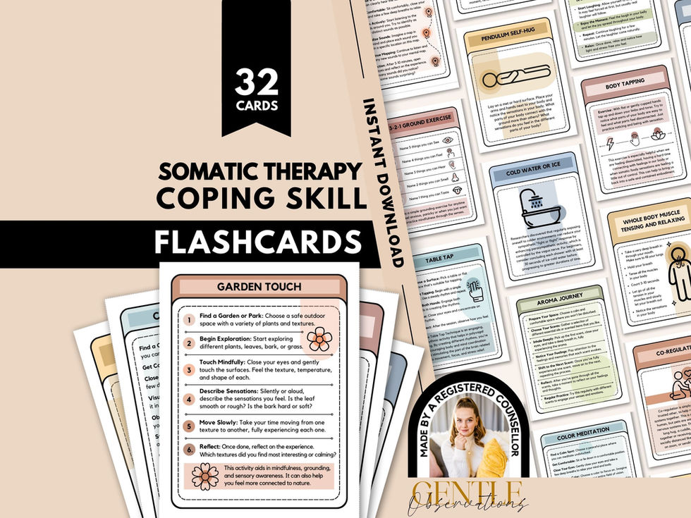 Somatic therapy coping skill flashcards, 32 printable cards
