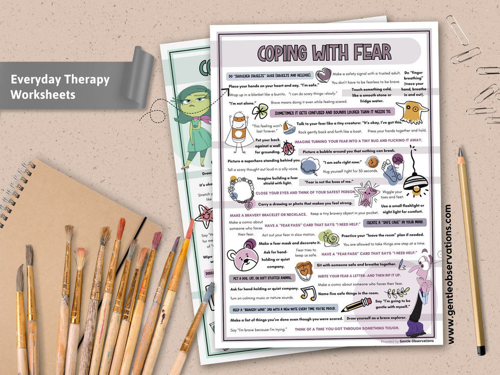 Coping with Fear worksheet and art supplies