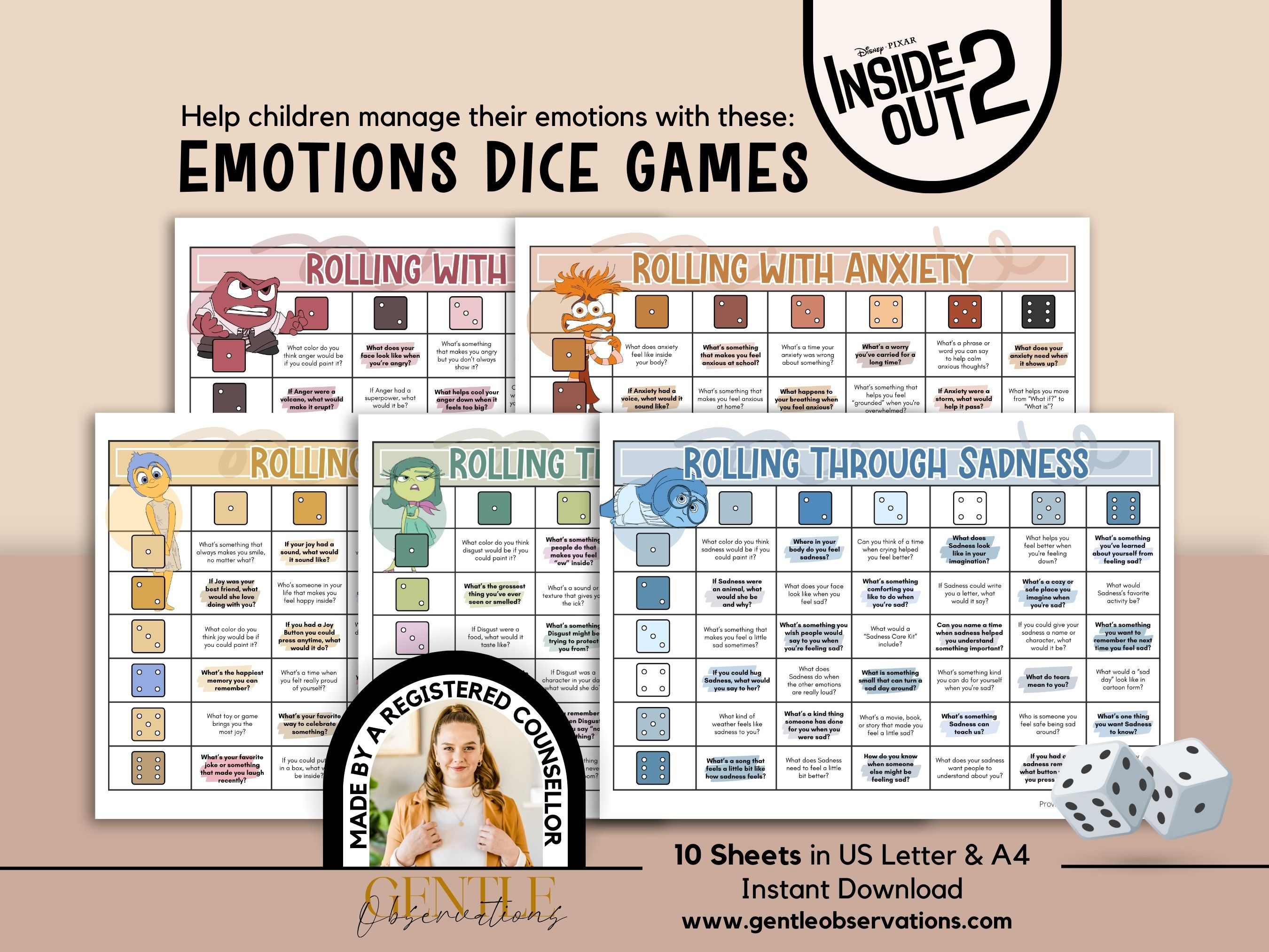 Inside Out 2: School Counseling Dice Game for Teens & Tweens Group Therapy