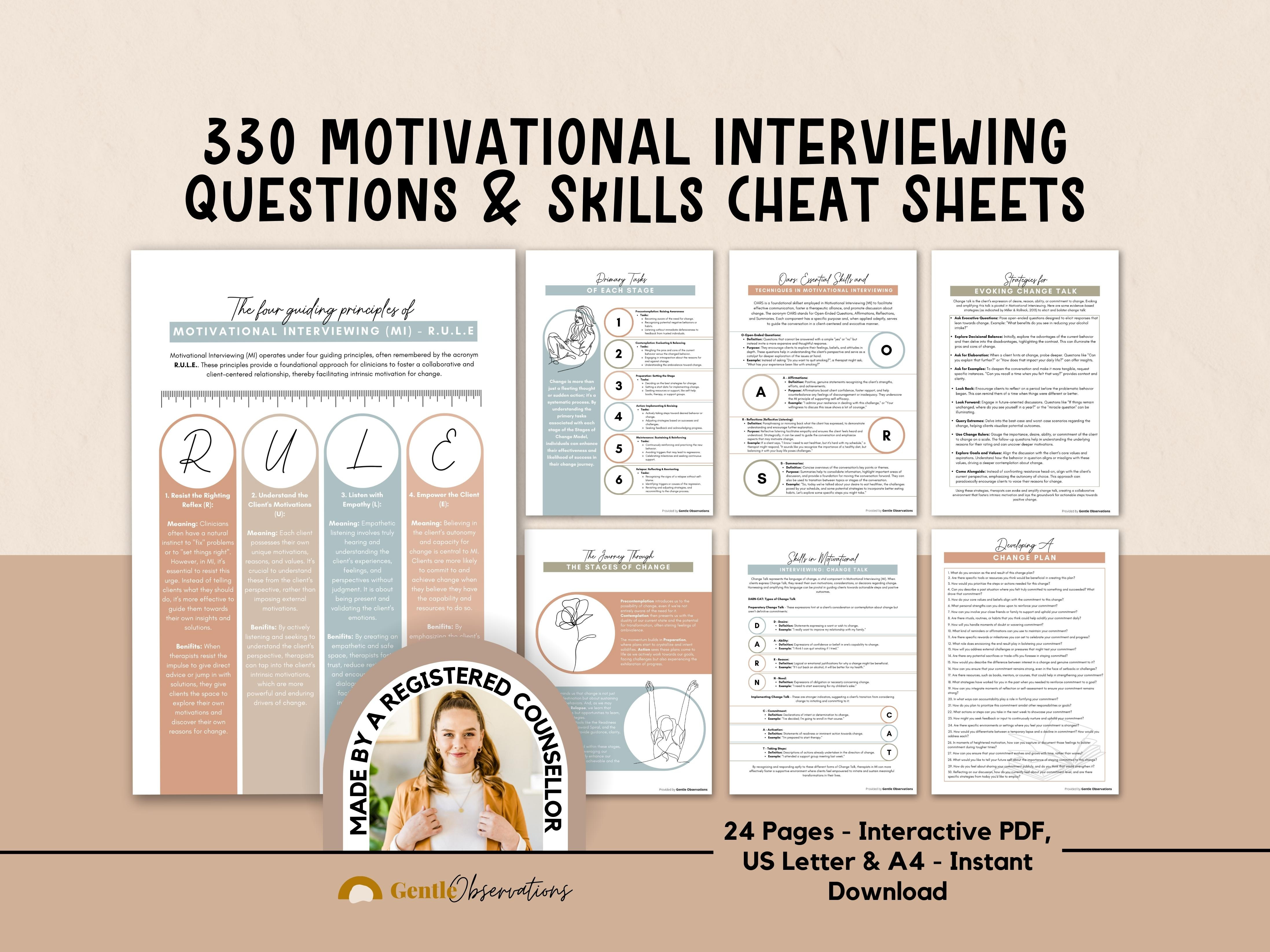 Motivational Interviewing Questions & Theory Cheat Sheets