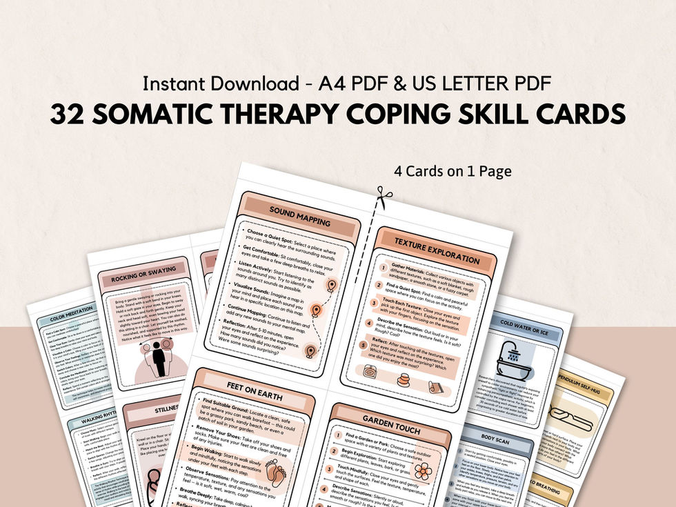 Printable Somatic Therapy Coping Skill Cards, 4 per page