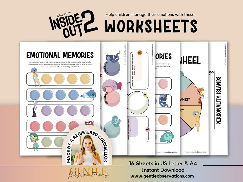 Inside Out 2 emotion worksheets by registered counsellor