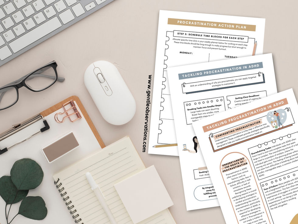 Procrastination action plan workbook pages on a desk