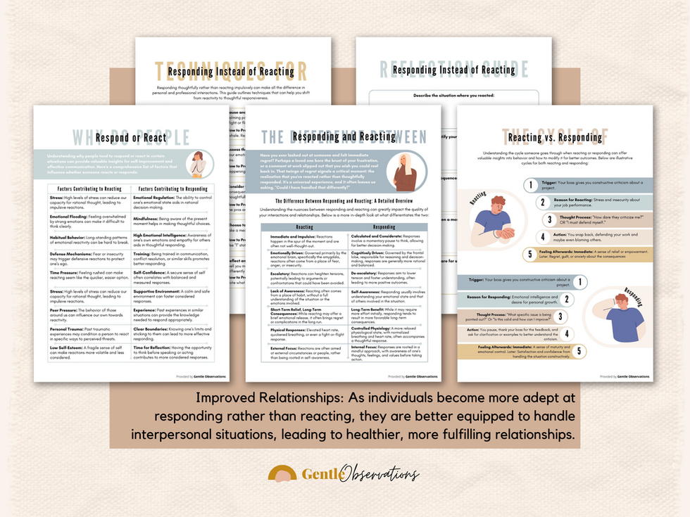Reacting vs. Responding communication skills worksheets