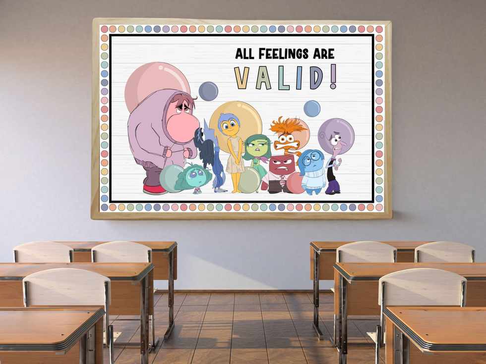 Inside Out bulletin board: 'ALL FEELINGS ARE VALID!'