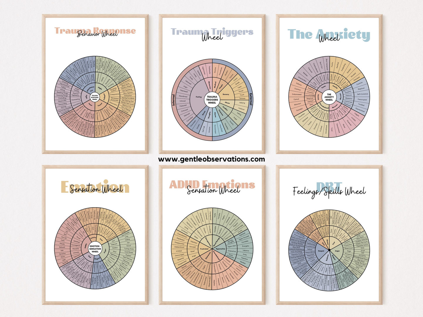 Six emotional regulation and triggers charts