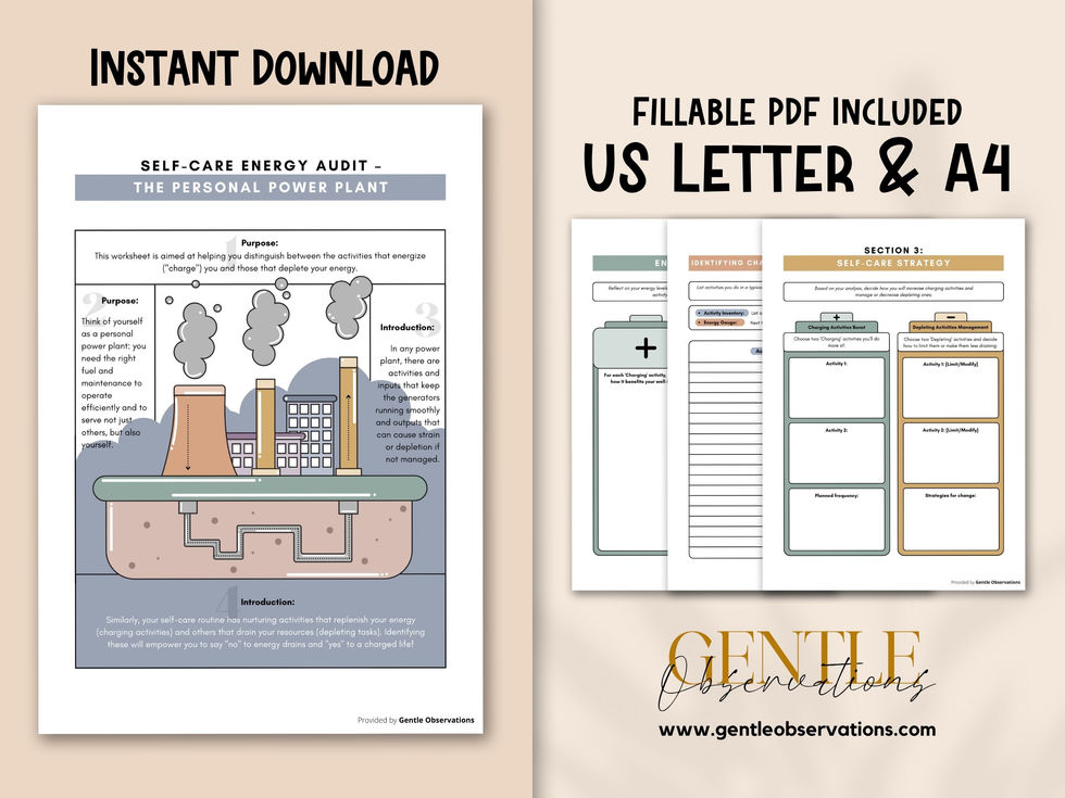 Self-Care Energy Audit worksheet & fillable PDF template