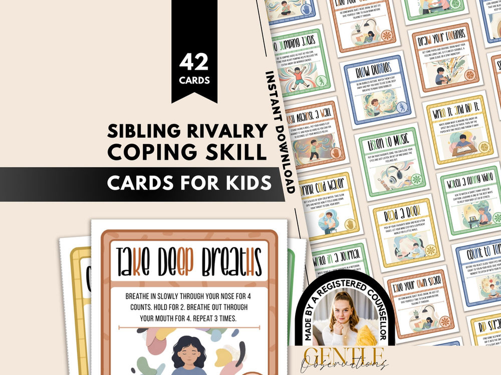 Sibling Coping Skill Cards for Kids, promoting nervous system regulation.