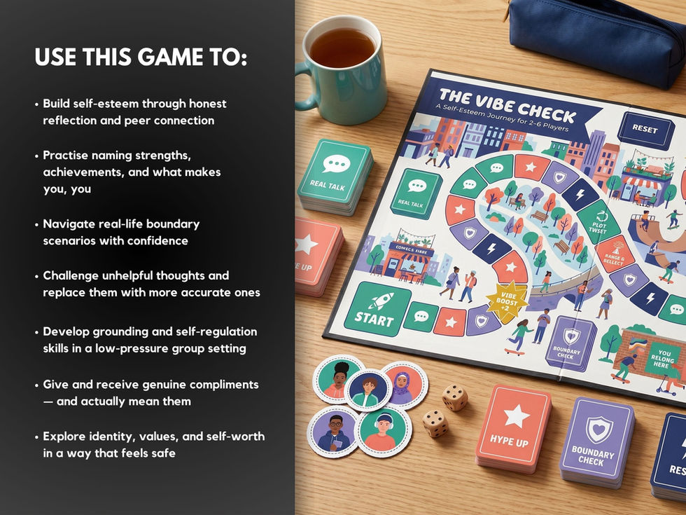The Vibe Check board game with cards for coping skills