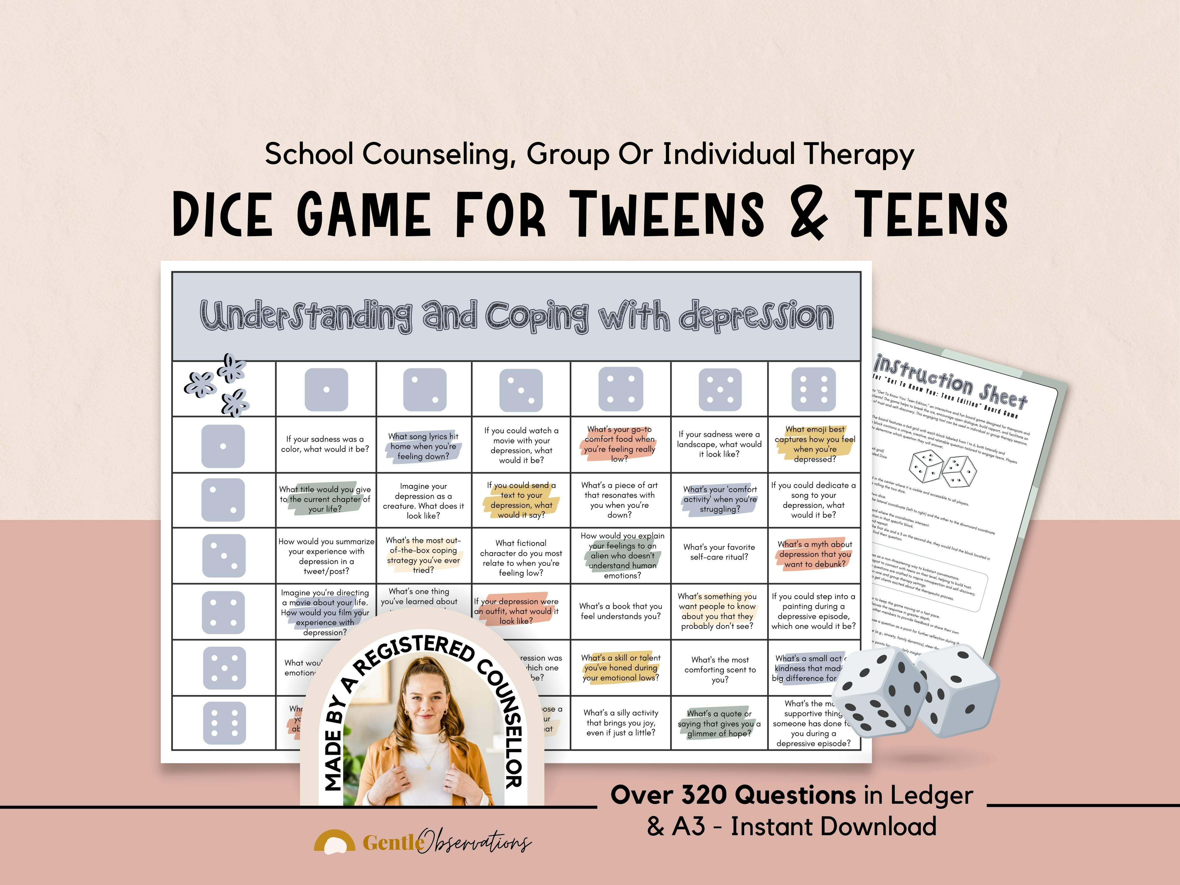 Conversational Group Therapy Dice Game for Teens & Tweens