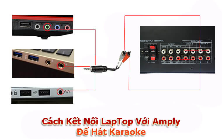 cach kết nối laptop với amply để hat karaoke