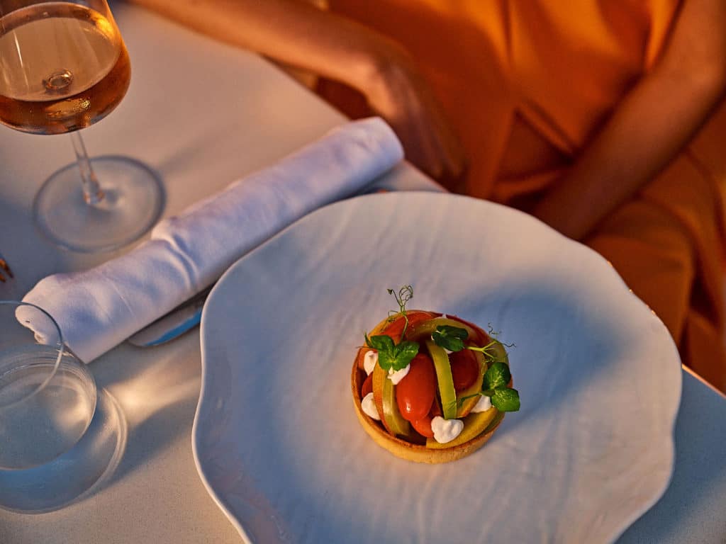 Fine dining dish at Apaggio restaurant at Nido, Corfu