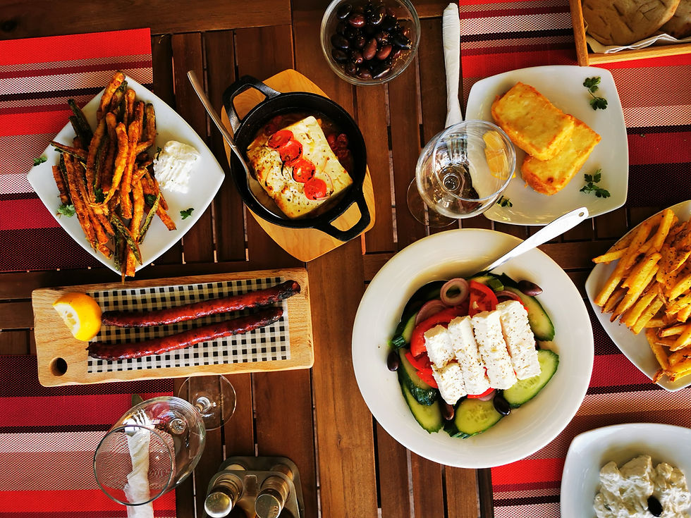 Greek dishes at Mathraki Poolside Bar in Arillas, Corfu