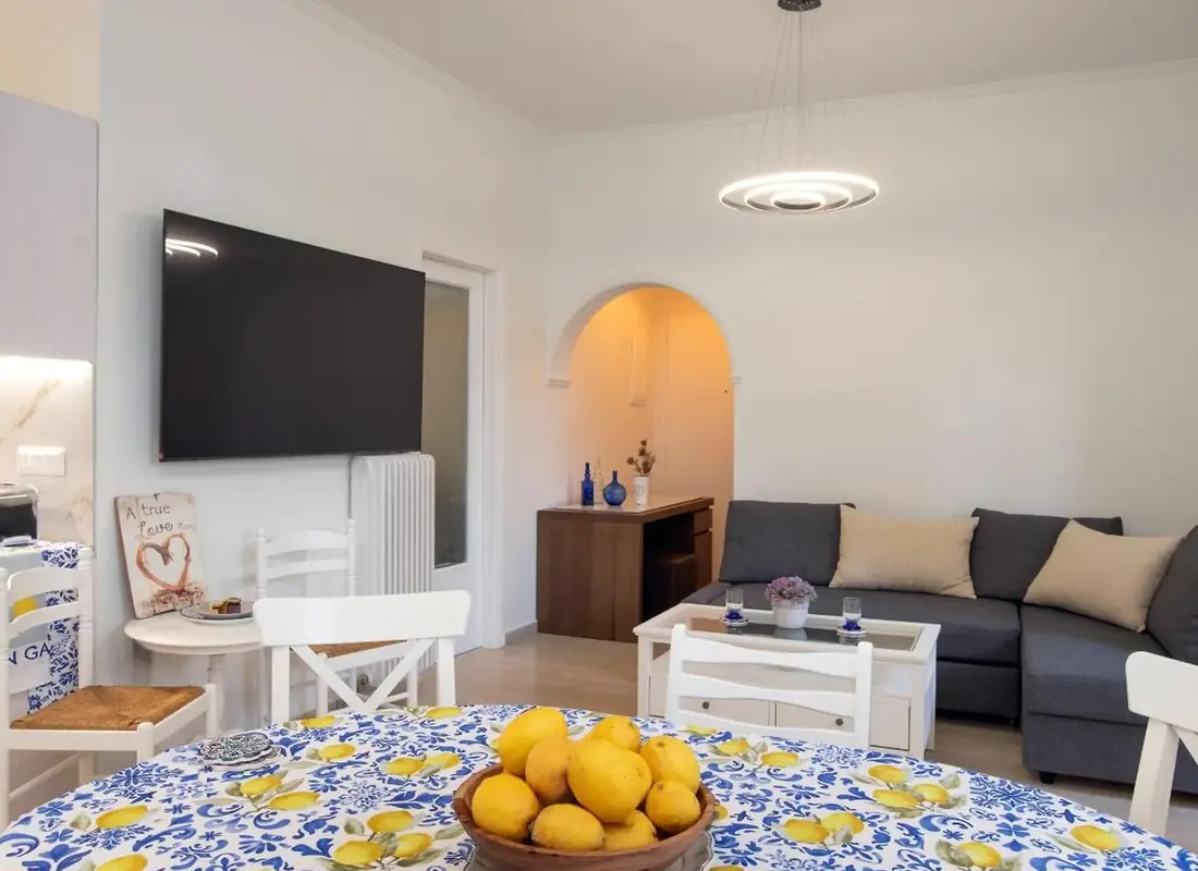 Living and dining area at Anastasia Gardens House in Corfu Town