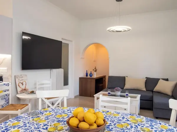 Living and dining area at Anastasia Gardens House in Corfu Town