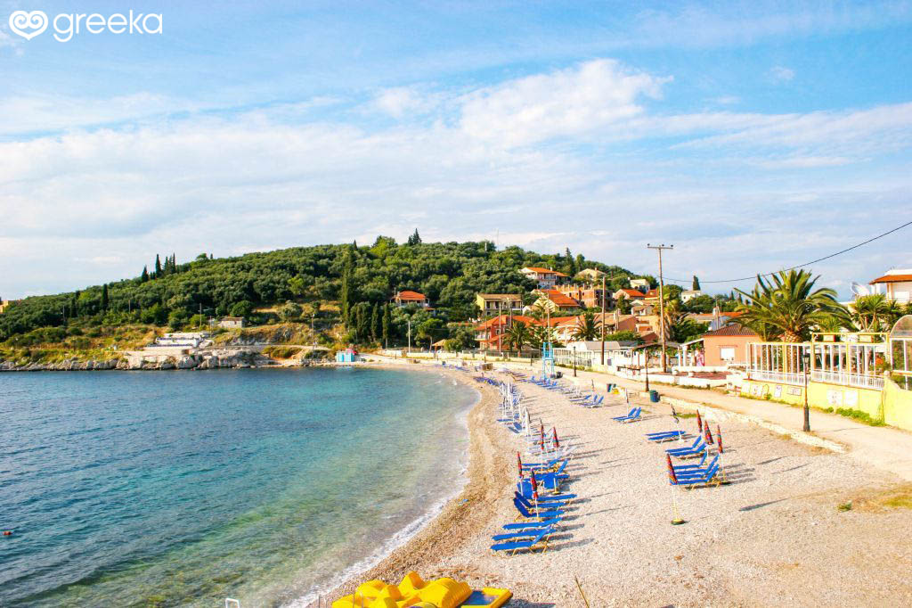 Seasonal sunbeds and parasols are available on the organised beach area.