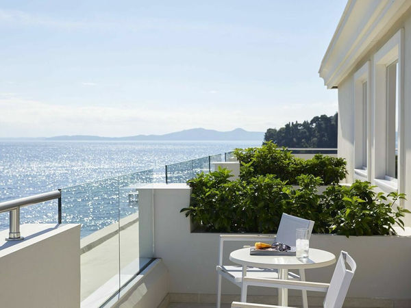 Sea-view balcony at Mon Repos Palace in Corfu Town