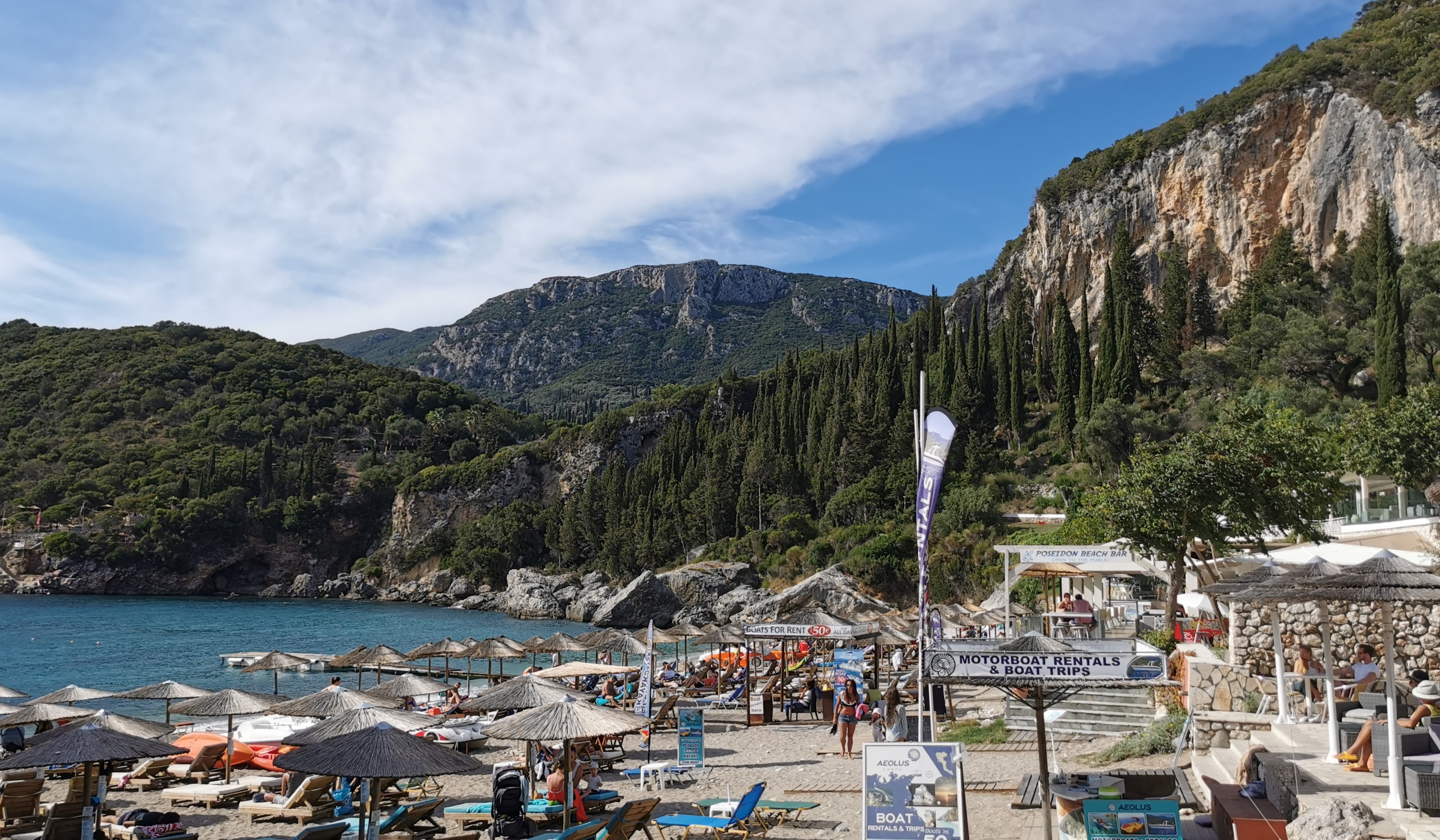No permanent sunbed or parasol service; bring your own shade.
