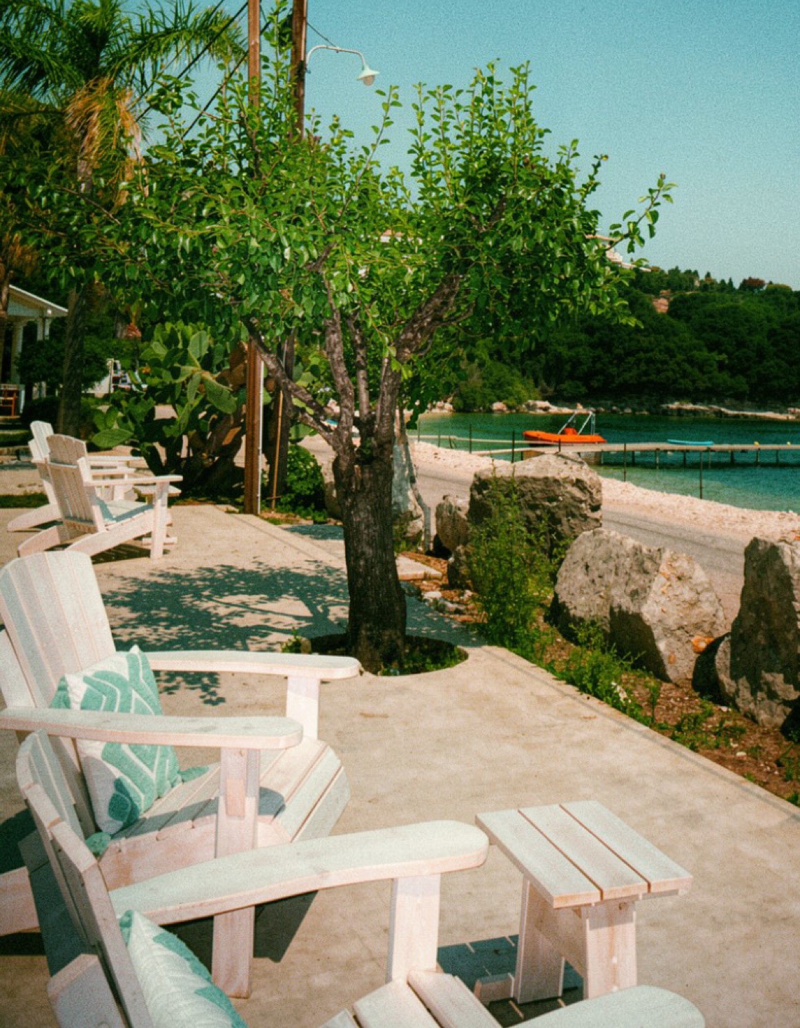 Seaside seating at Aiolia Avlaki Corfu