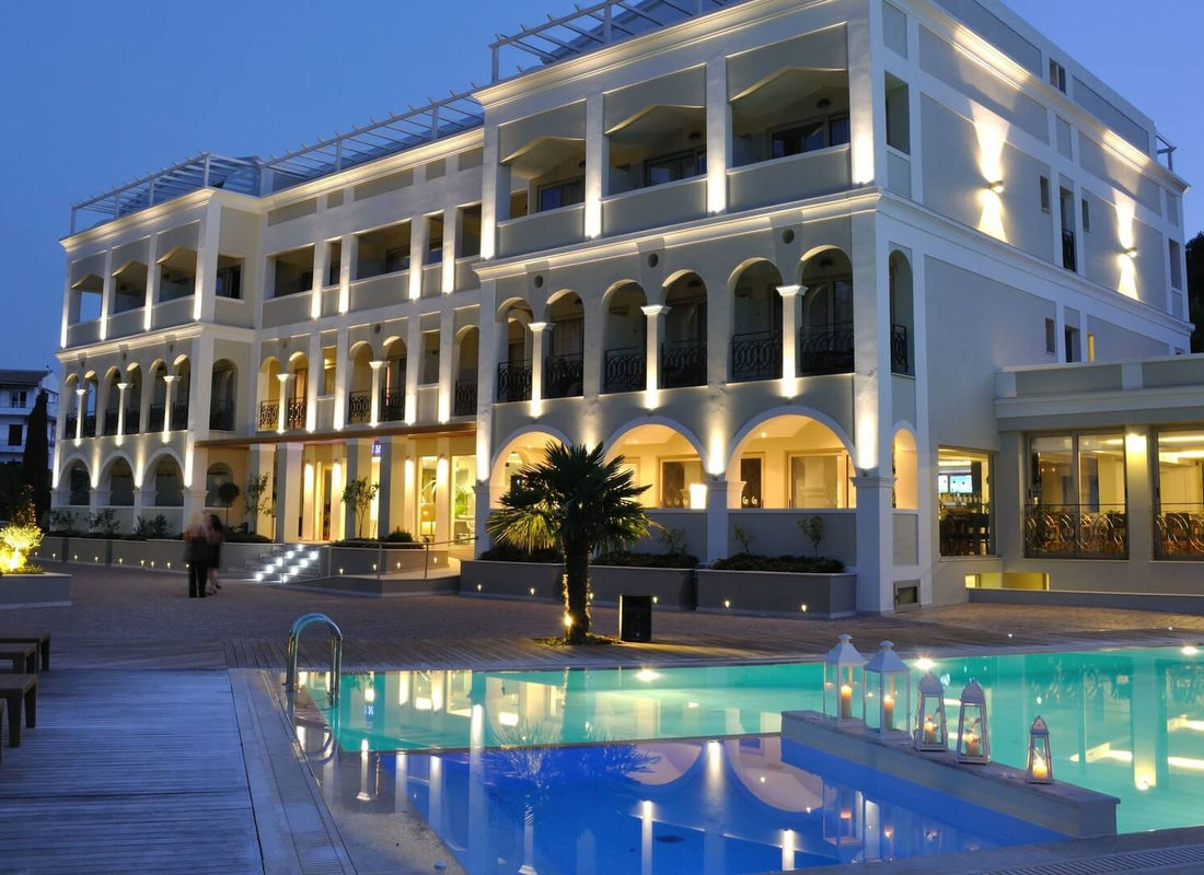Corfu Mare Boutique Hotel exterior and pool in Corfu