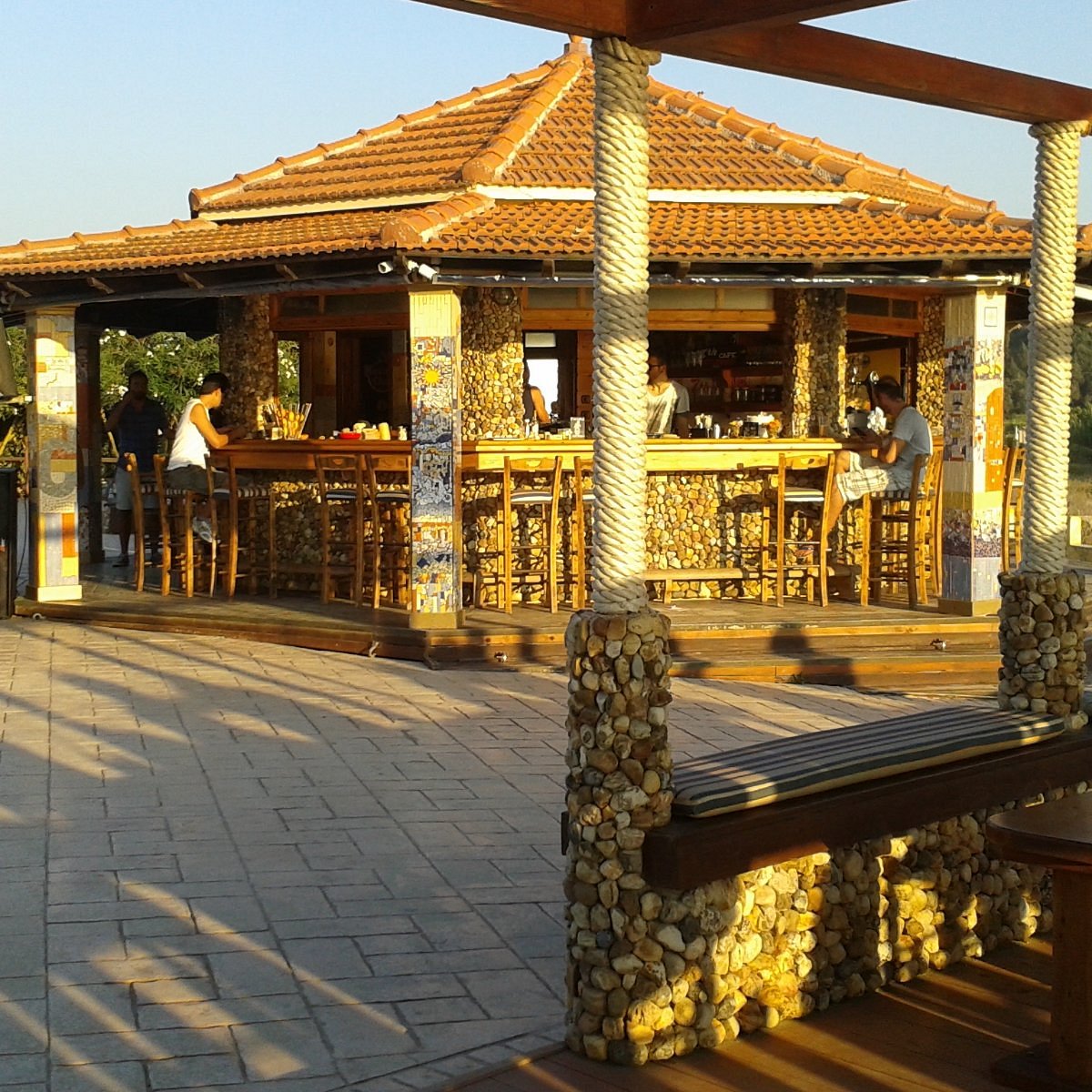 Bar and dining area at Restaurant Sunset in Paramonas, Corfu