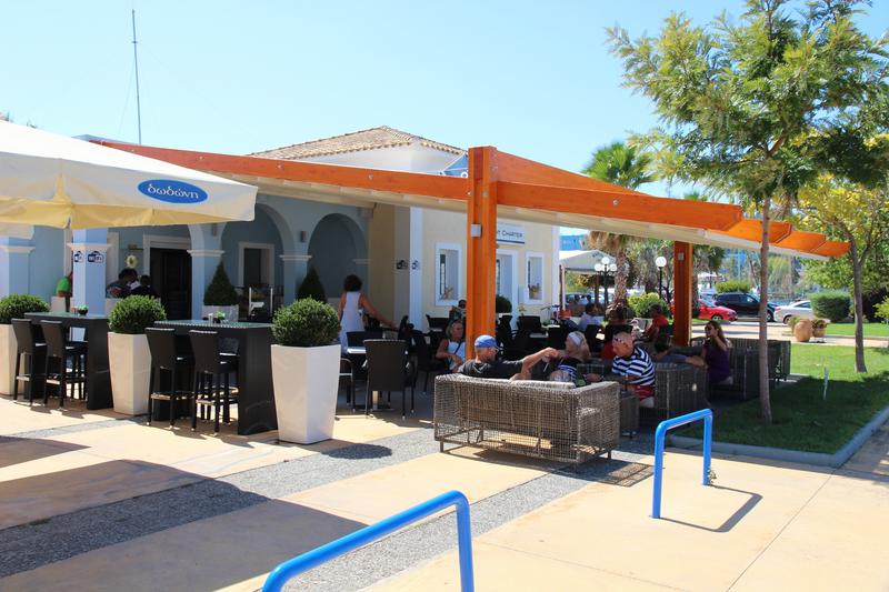 Skippers Cafe Wine Bar terrace at Gouvia Marina, Corfu