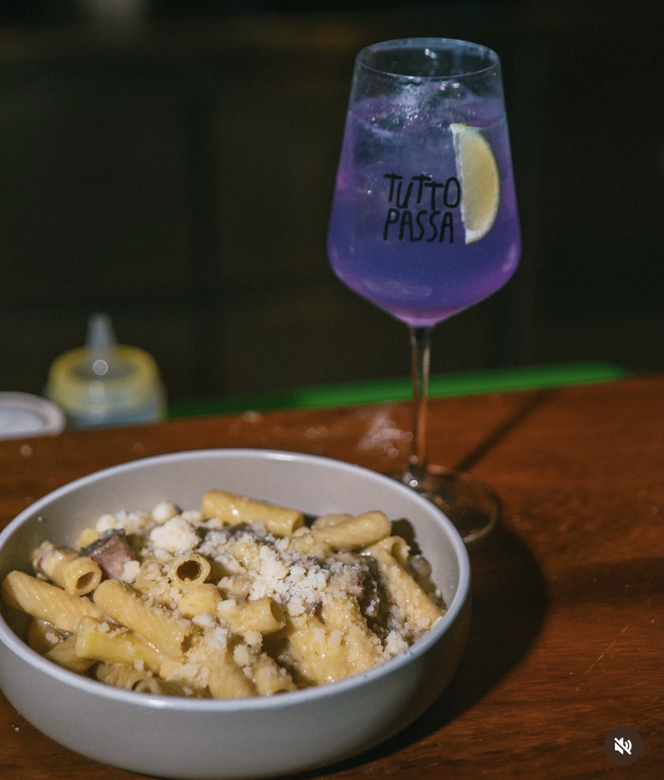 Pasta and a Tutto Passa cocktail at Tutto Passa in Messonghi, Corfu