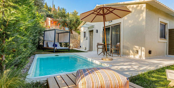 Private plunge pool and suite exterior at Euphoria Suites Palaiokastritsa, Corfu