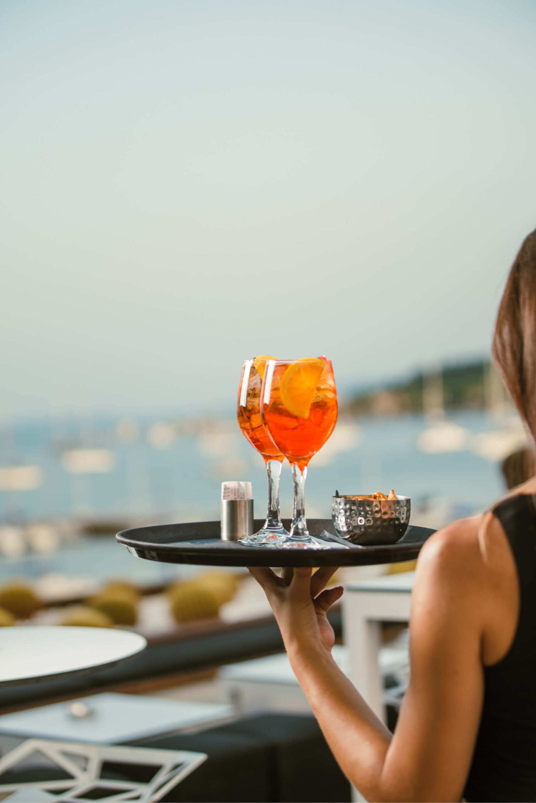 Cocktails overlooking the sea at Naok Azur in Corfu Town