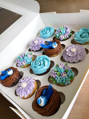 Birds and Floral Cupcakes