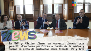 El rector José Luján y el director de Cáritas Jesús Martínez durante la firma del convenio en el Edificio Convalecencia.