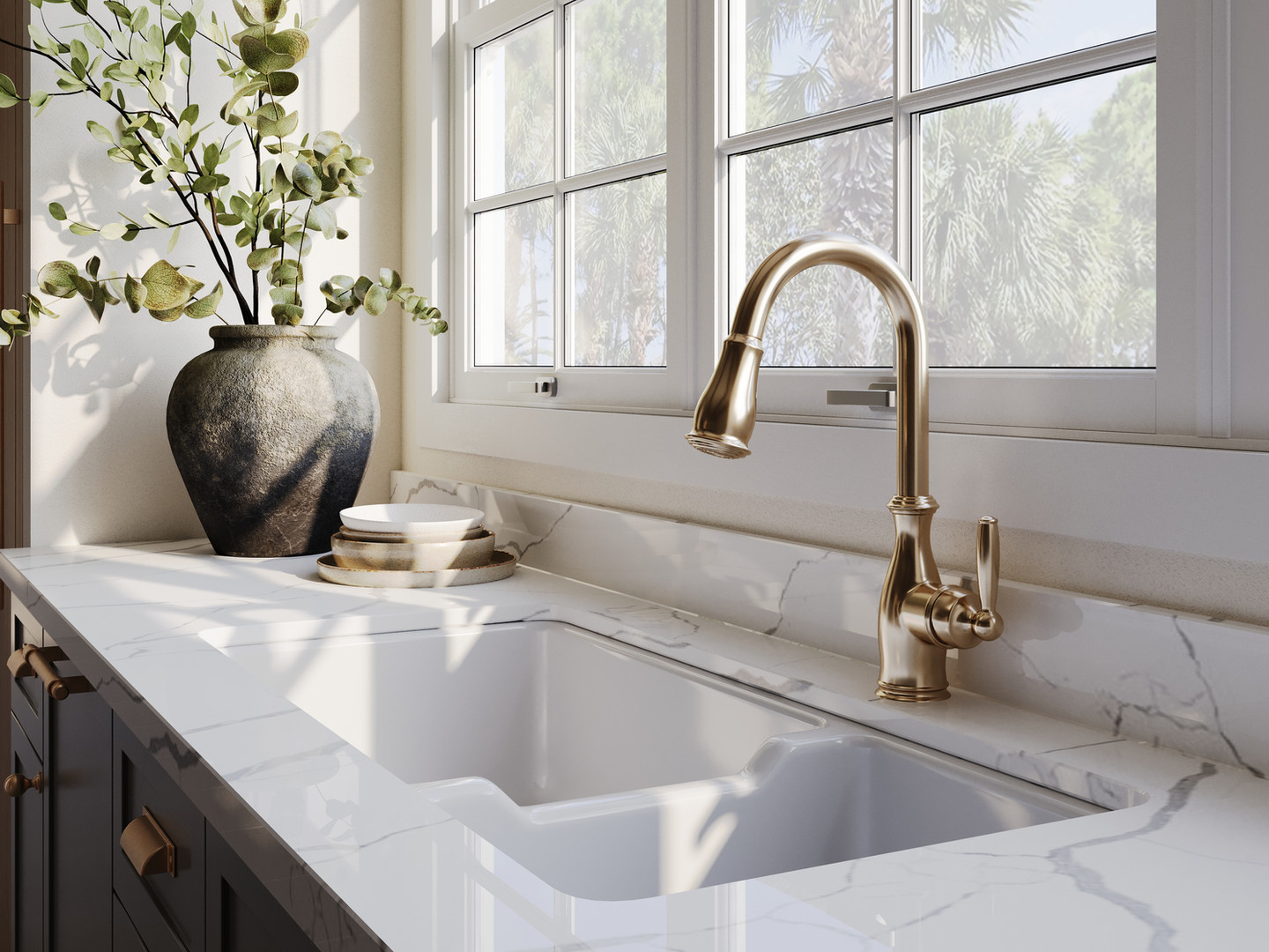 Lucian Calacatta Quartz focus look