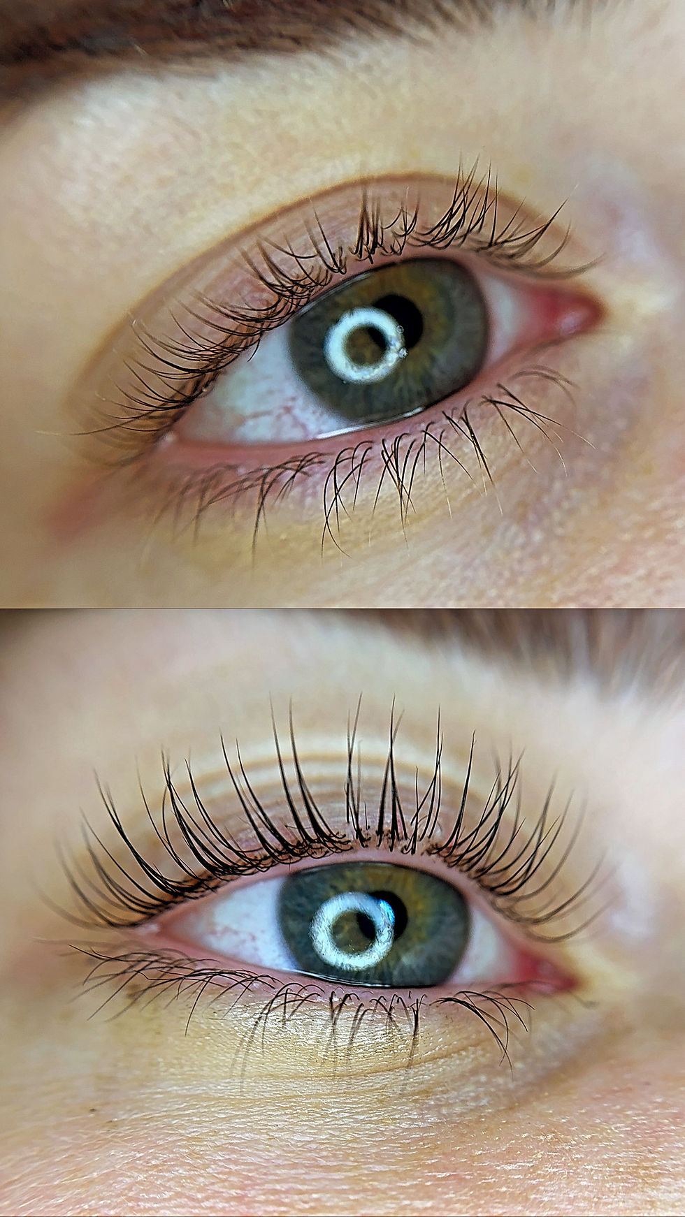 Close-up van een siliconen pad met wimpers tijdens wimperlifting