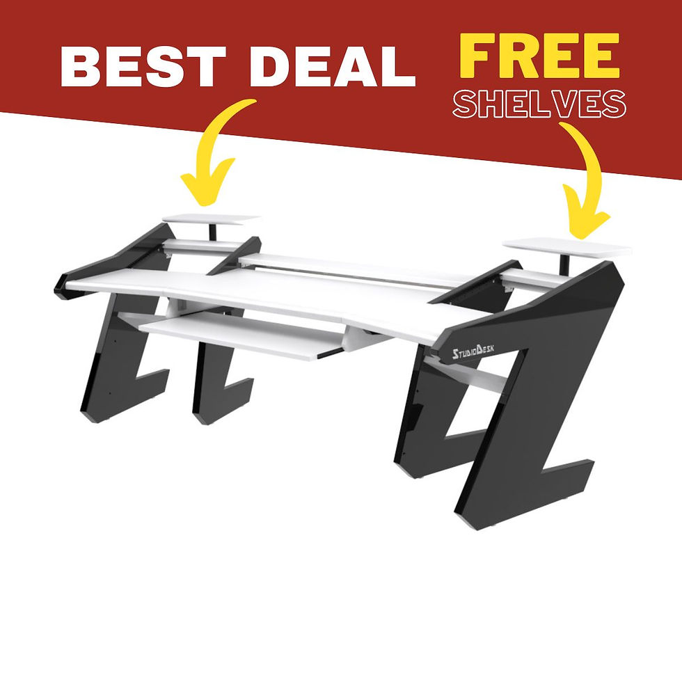 Thumbnail: Studio Desk PRO LINE S Desk all White With Pullout - FREE Speaker Shelves Bundle