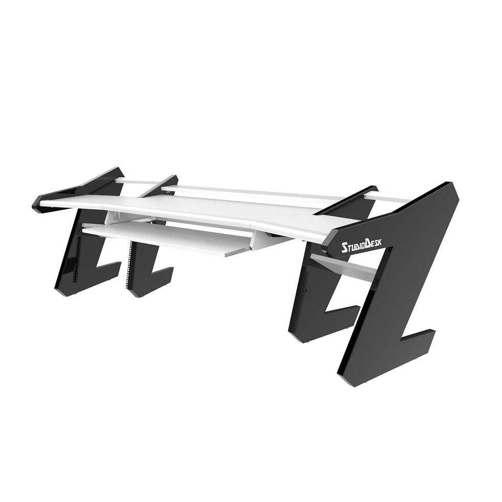 Thumbnail: Studio Desk PRO LINE SL Desk All White with Keyboard Pull out option - Bundle