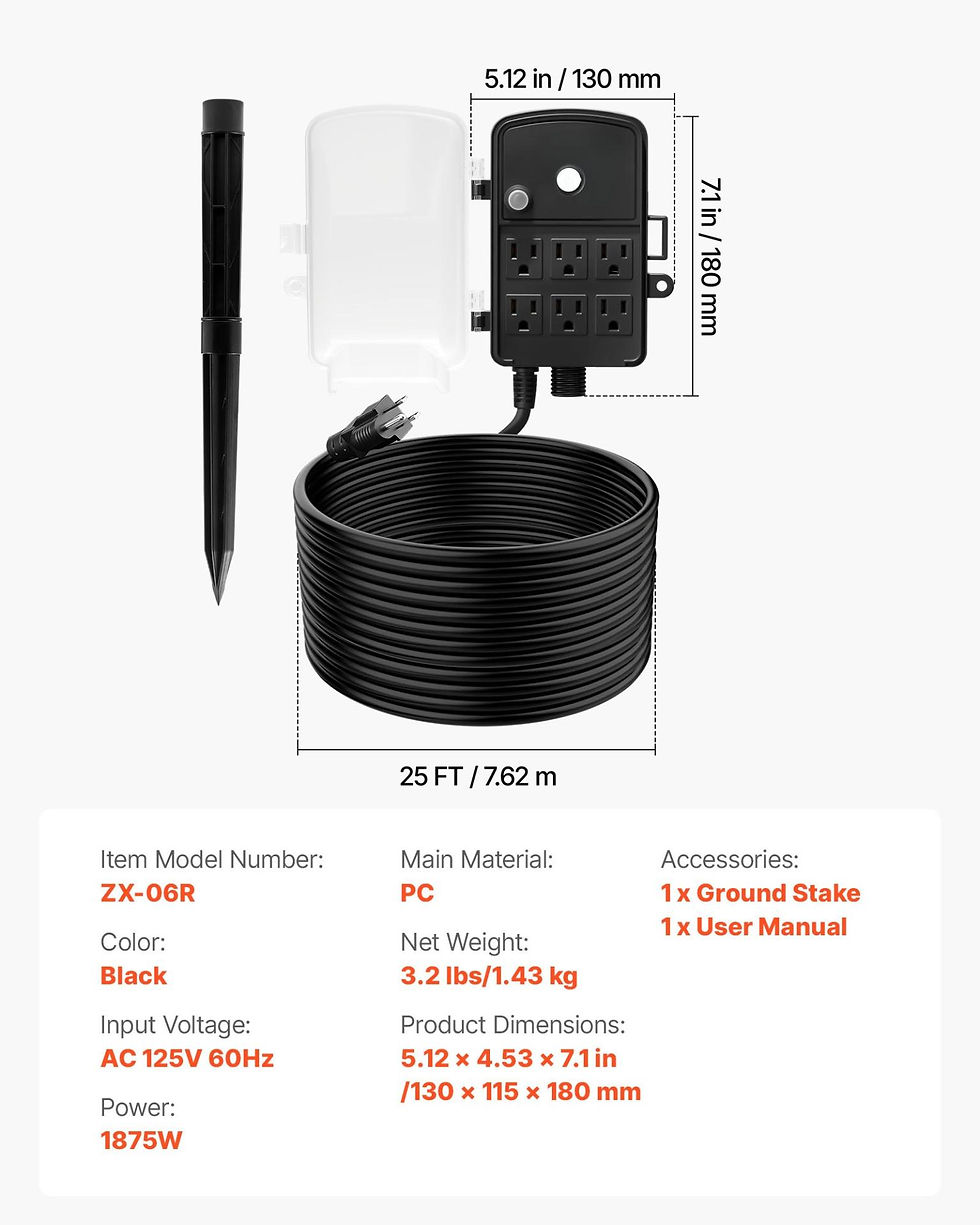 Thumbnail: VEVOR Outdoor Power Stake, 25 FT Extension Cord, Outdoor Power Strip