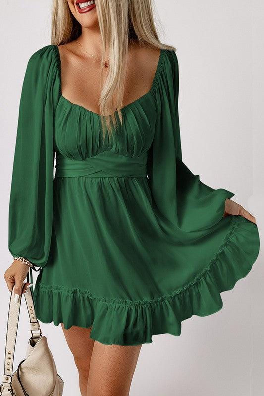 Thumbnail: Women Ruffled High Waist Square Neck Mini Dress