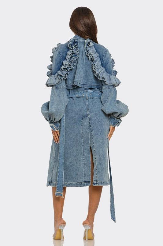 Thumbnail: Ruffled Denim Trench Coat