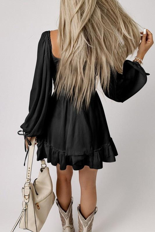 Thumbnail: Women Ruffled High Waist Square Neck Mini Dress
