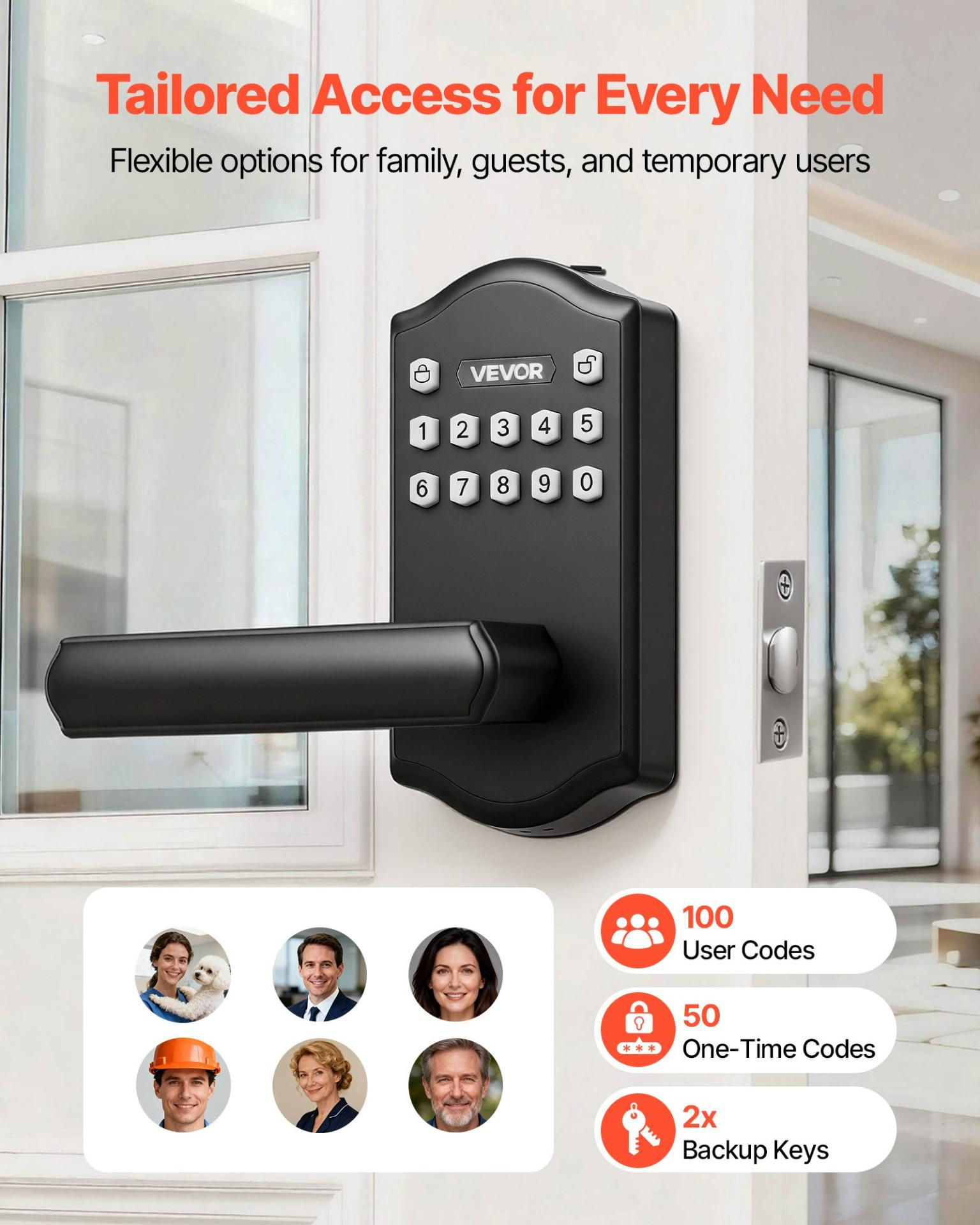 VEVOR Keyless Entry Door Lock with Handle, Electronic Lever Door Handle with