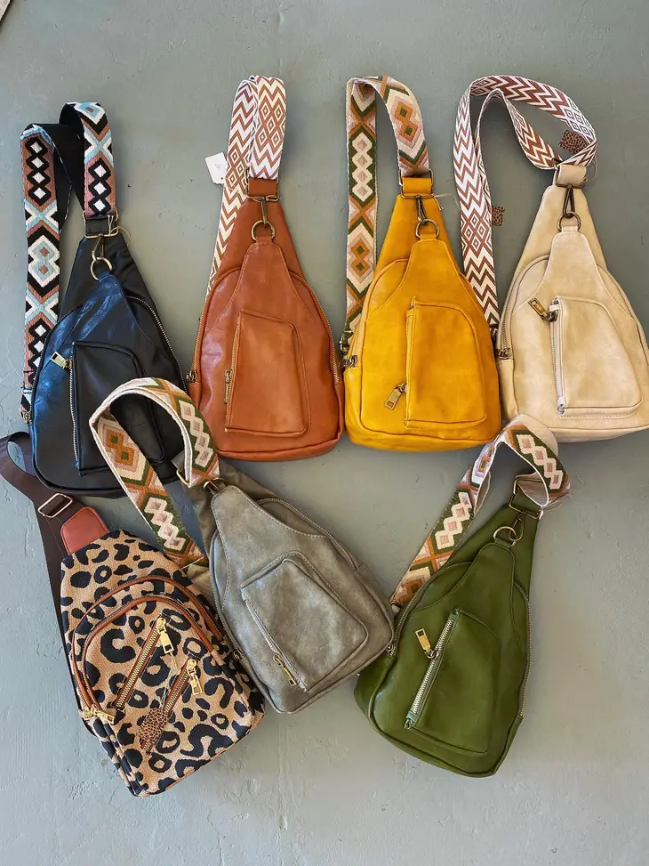 Embroidery Strap PU Leather Sling Crossbody Bag!