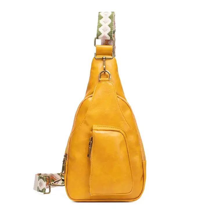 Thumbnail: Embroidery Strap PU Leather Sling Crossbody Bag!
