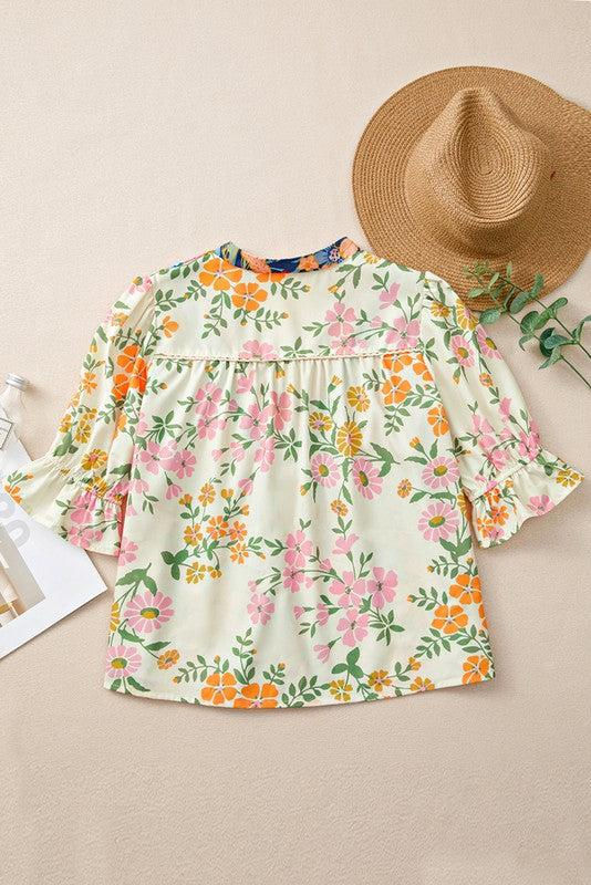 Thumbnail: Multicolour Half Sleeve Boho Floral  Blouse