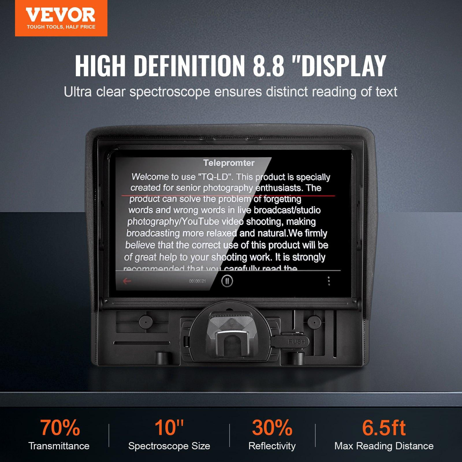 VEVOR Teleprompter, 10" Aluminum Alloy, Desktop Prompter with Adjustable