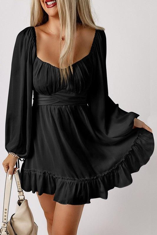 Thumbnail: Women Ruffled High Waist Square Neck Mini Dress