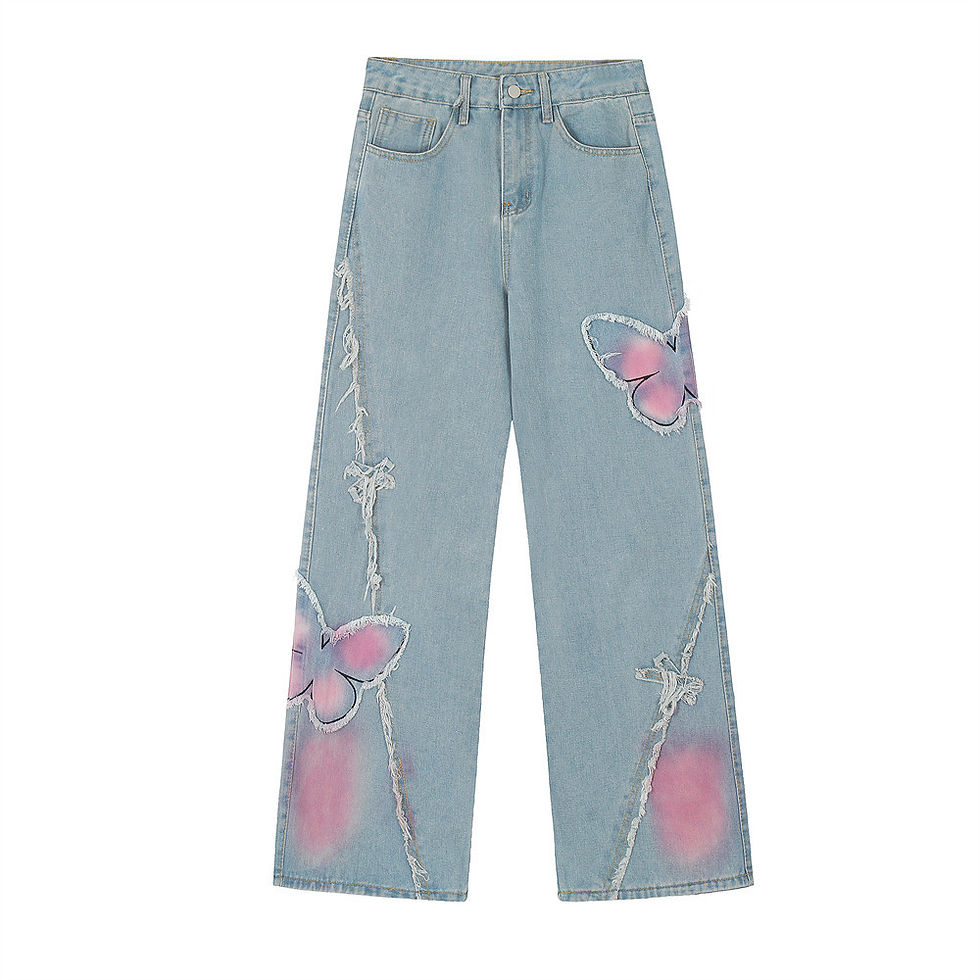 Thumbnail: Butterfly dyed fringed denim jeans
