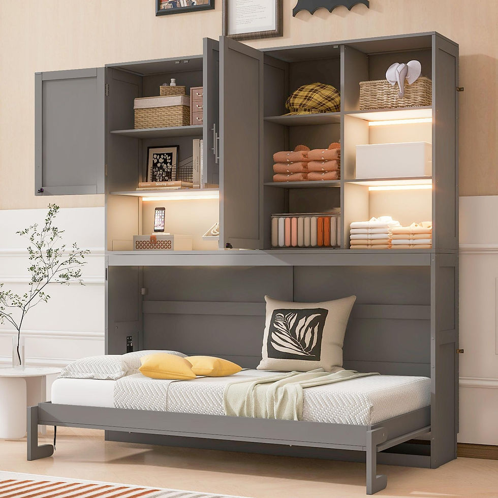 Thumbnail: Wall Murphy Bed with Top Cabinet, Shelves, Space Saving Foldable Bed with Light