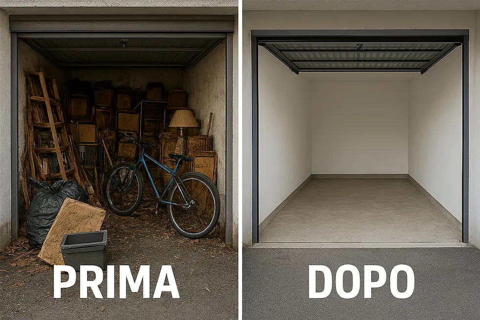 Spazi di un garage prima e dopo lo sgombero