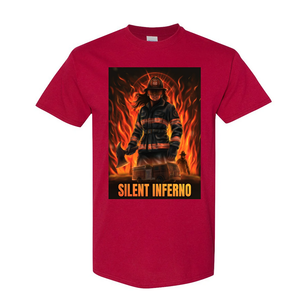 Thumbnail: Gildan® Heavy Cotton T-shirt with “Silent Inferno” woman firefighter art in red