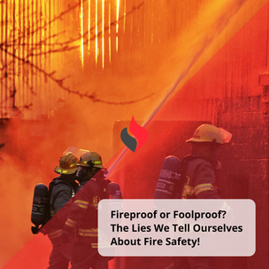 Firefighters in full gear spraying water on a large structural fire with intense orange flames, illustrating the theme.